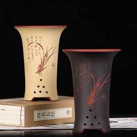 宜兴紫砂花盆兰花盆兰草盆带托盘简约紫砂盆君子兰花盆陶大号好看