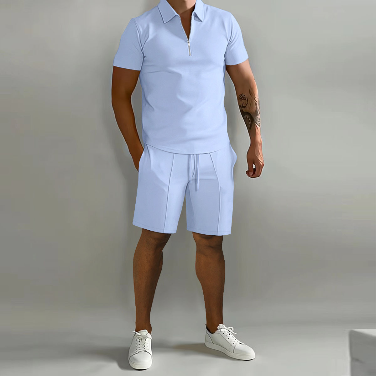 Traje de hombre transfronterizo de Amazon 2023 Verano nuevos hombres Polo casual pantalones cortos sueltos de manga corta traje deportivo