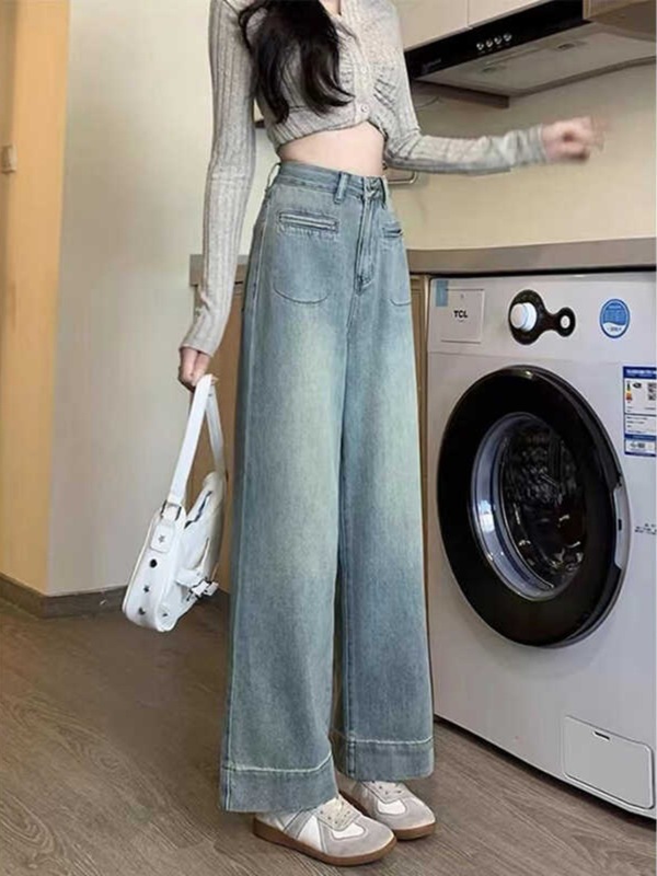 梨形身材高腰阔腿牛仔裤女夏季大码胖mm复古宽松显瘦小个子直筒裤|undefined