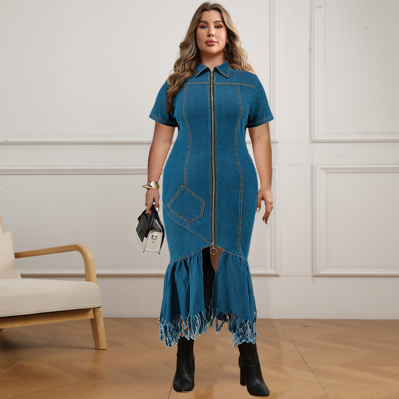 Women's Clothing Elegant Plus Size Women's Denim Dress Style Fashion For Formal & Casual For Women Striped Print Long_ecoleips.com