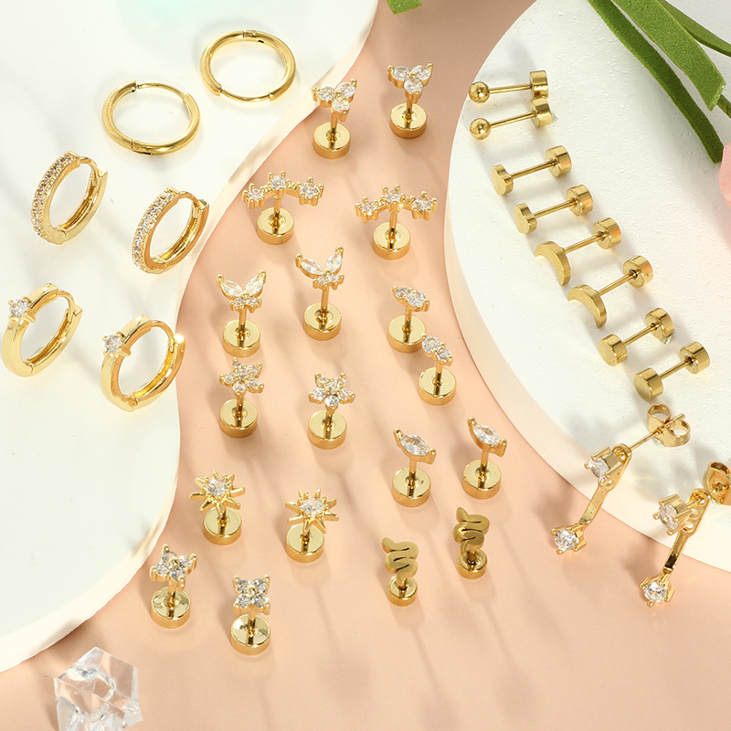 17 Pairs Stainless Steel Earrings Set - Fashionable Commuter Unisex Geometric Hoop Earrings Wholesale detail image 7