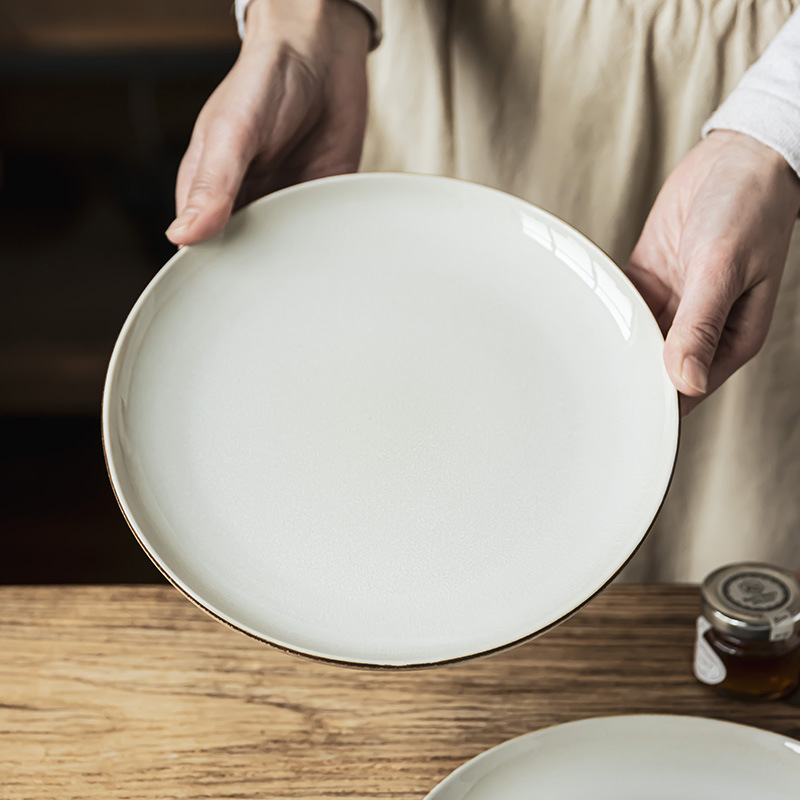Plato de color sólido simple de 8 pulgadas plato de cerámica al por mayor plato de comedor japonés plato redondo casero plato de comedor occidental
