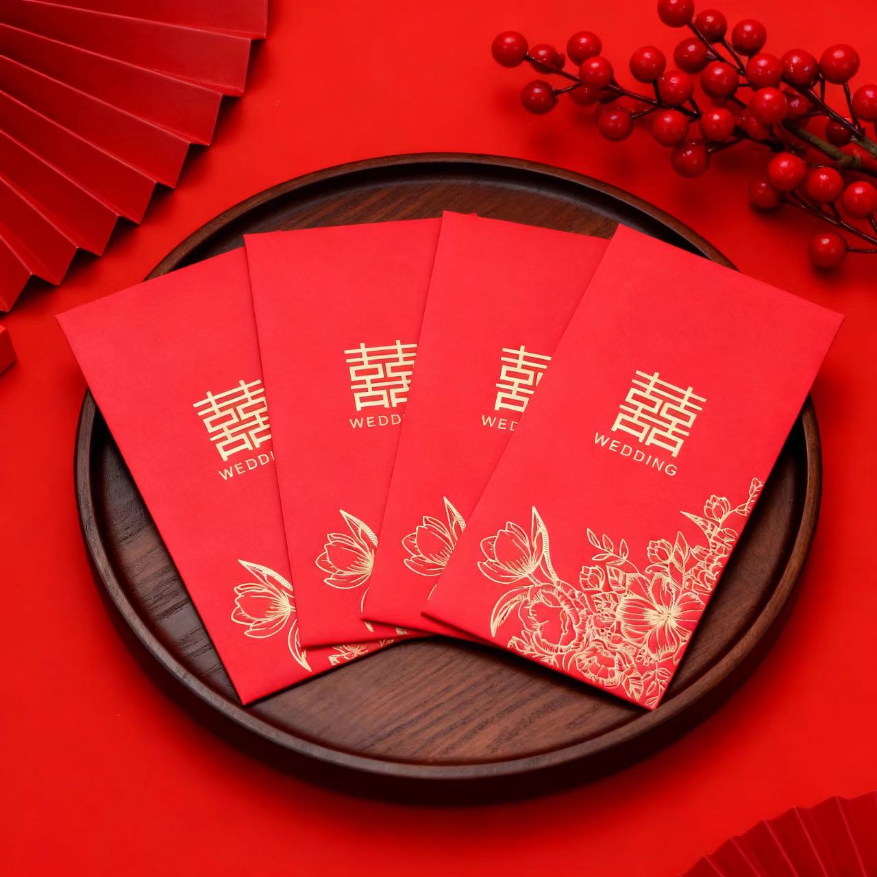 Classic New Wedding Gold-Stamped Traditional Red Envelopes for Wedding Gifts, Creative Chinese-Style Personalized Wedding Supplies