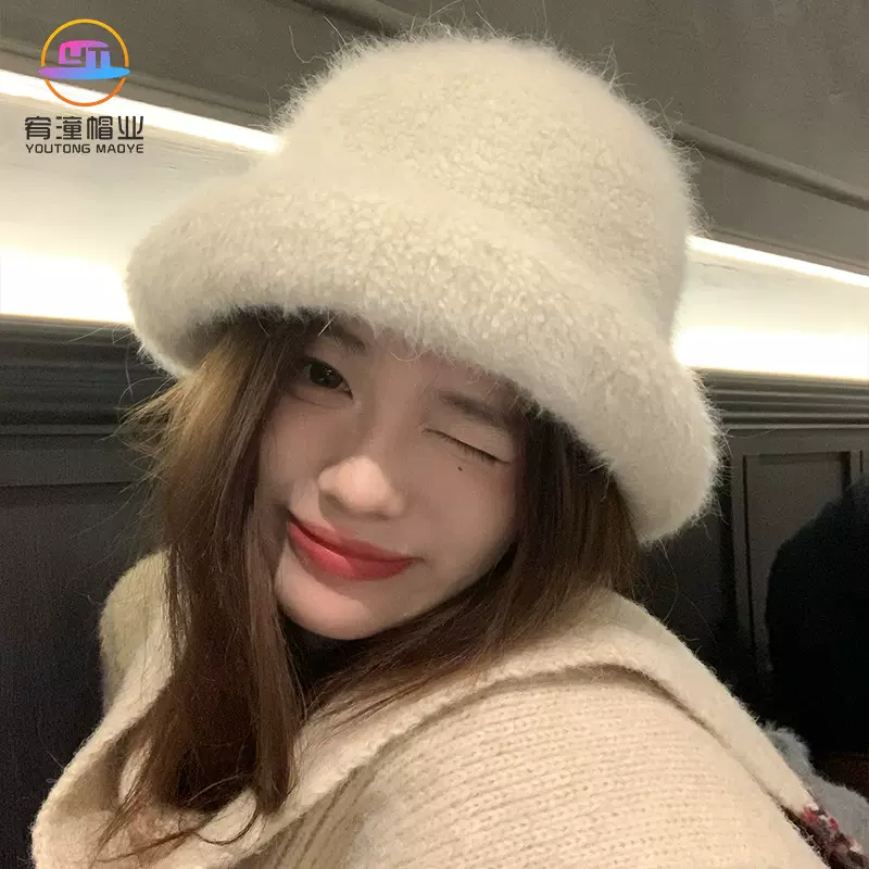 2025新款冬季加厚保暖礼帽可爱百搭盆帽简约显脸小纯色毛绒渔夫帽