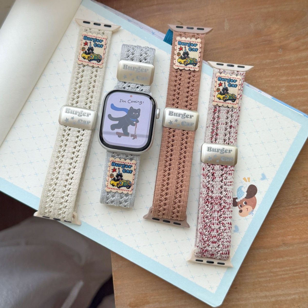 Black Cat Car Knitted Watch Strap Suitable for Apple Iwatch23456789S10 Watch Wrist Strap Apple Watch Strap