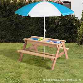 工厂直销家用庭院实木帐篷野餐桌幼儿园室外沙水连体伞露营桌椅