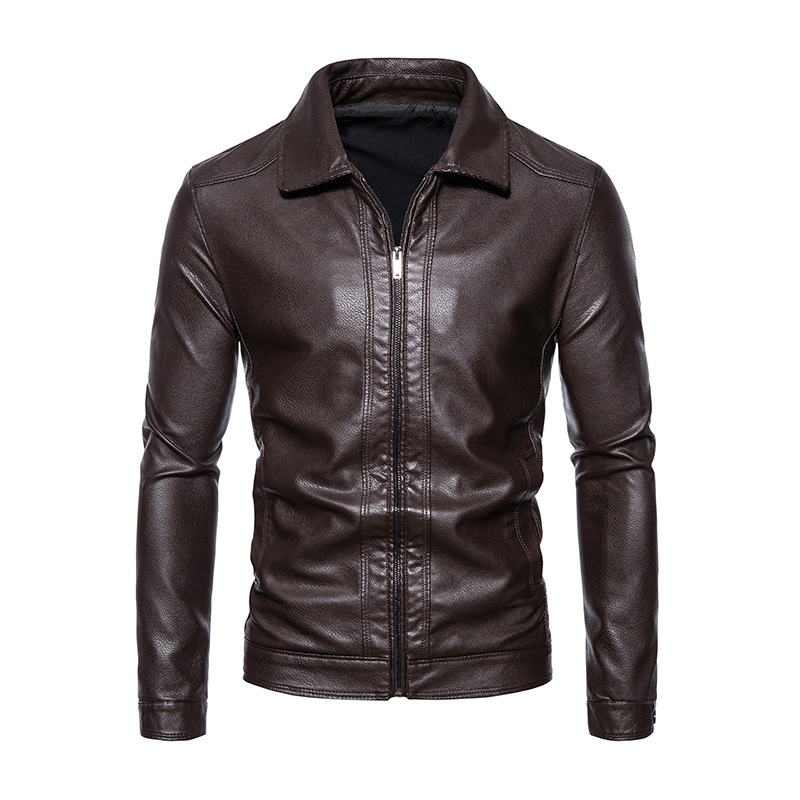 Neue trendige motorrad slim fit PU leder herren revers jacke business männer_voghion.com