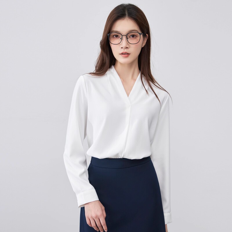 In-Stock Fashionable Elegant Women's French-Style New Commuter Chic V-Neck Long-Sleeve White Shirt Simple Suit Inner Wear