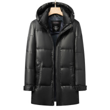 2025冬季轻奢冬季真皮羽绒服中长款牛皮连帽御寒保暖外套男装加厚
