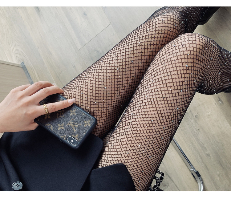 블랙 파인 메쉬 다이아몬드 팬티스타킹