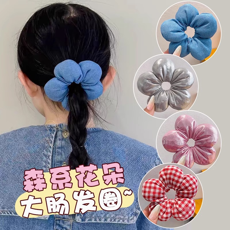 Niña linda flor intestino grueso lazo para el cabello cuerda de cola de caballo para niños 2025 nuevo accesorio para el cabello de banda de goma de cabeza de bola de alta gama