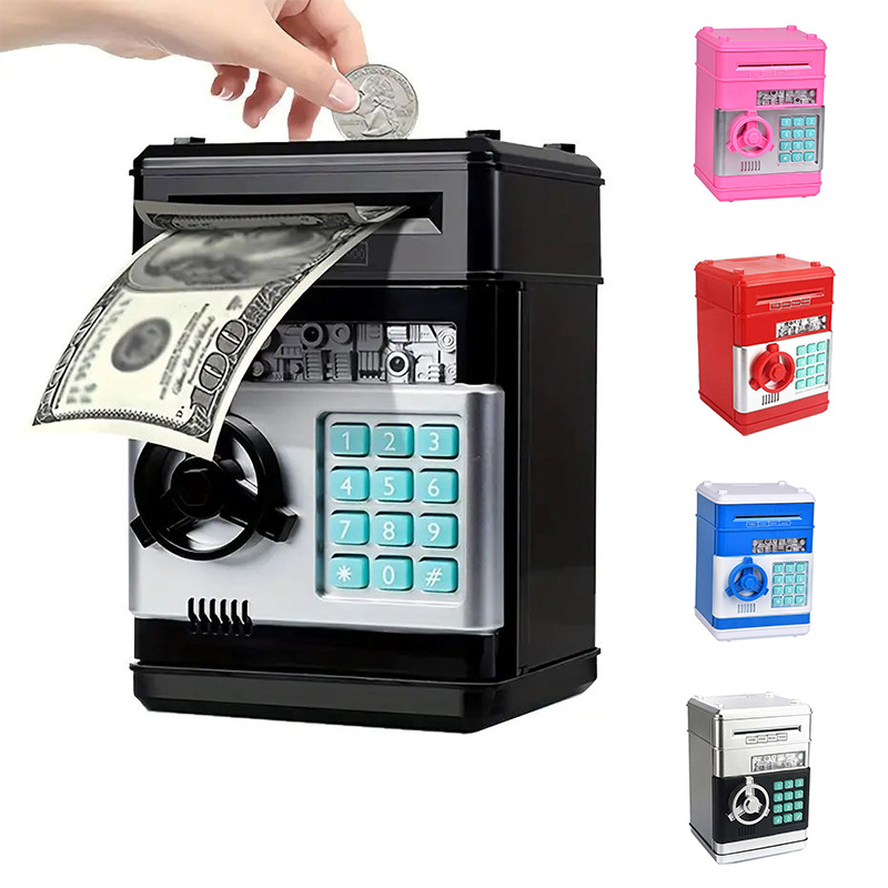 Caja de contraseña de dibujos animados para niños hucha atm caja de seguridad gabinete música rollo automático dinero hucha de ahorro juguetes de la máquina de almacenamiento