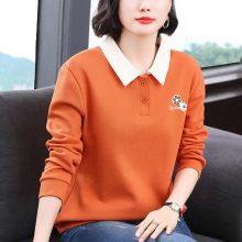 纯棉翻领加厚卫衣女秋季中年妈妈宽松大码女装批发工厂一件代发