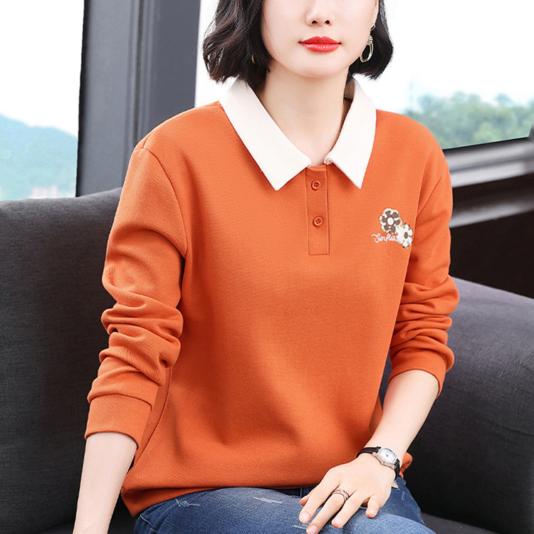 纯棉翻领加厚卫衣女秋季中年妈妈宽松大码女装批发工厂一件代发