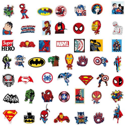 50 Superhero Marvel Sticker DC Anime Cartoon Personality Car Body Guitar Graffiti Notebook Sticker Wholesale