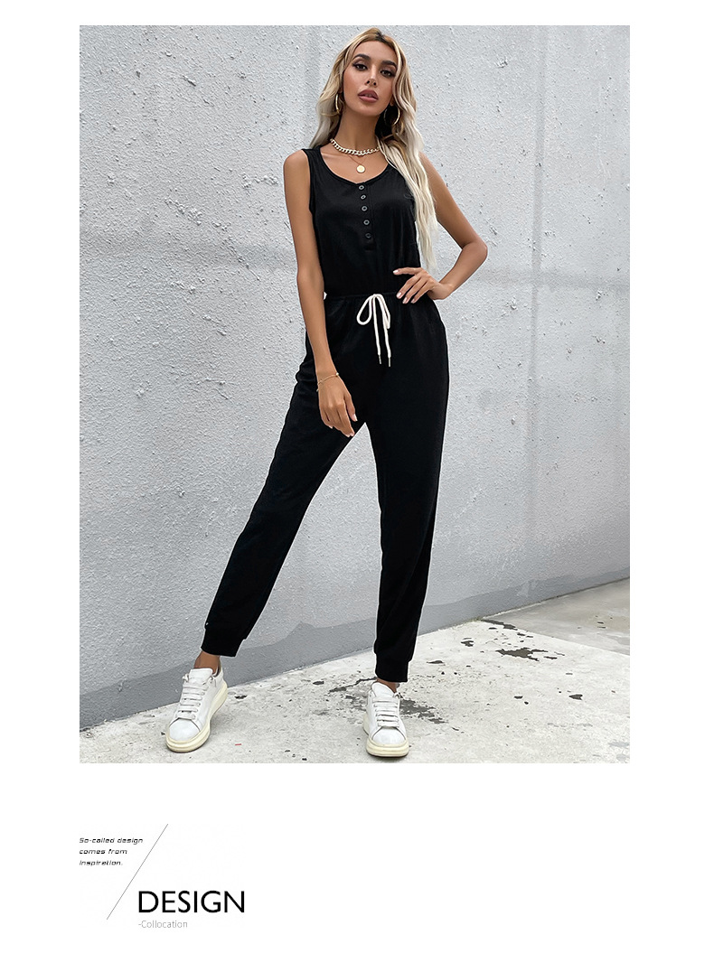Black Suspender Buttoned Trousers Jumpsuit_voghion.com
