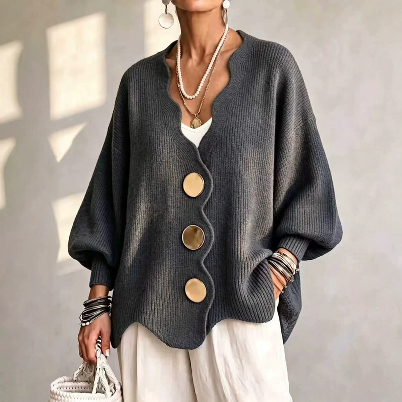 Women's Solid Color Knitted Button Cardigan Loose Casual European and American Cross-Border Amazon Independent Site 2026 New Model