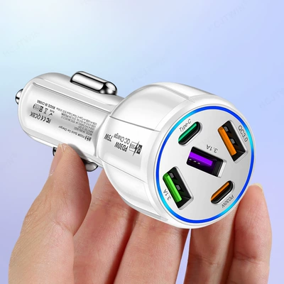 Five-In-One Dual-Line Car Charger Mobil şarj cihazları - 359-3usb-2pd-white