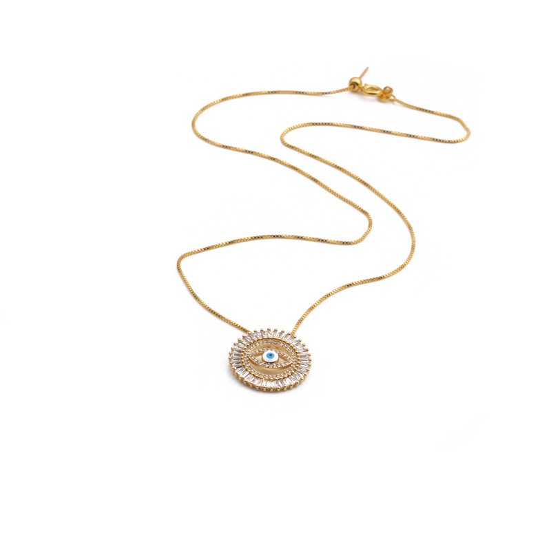 Copper Zircon Retro Turkish Blue Eye Necklace Female European And American Jewelry display picture 3