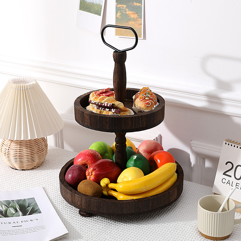 Cruzar la frontera de madera retro de múltiples capas merienda soporte plato de fruta pastel de frutas secas de múltiples capas bandeja de hogar soporte de postre soporte de exhibición