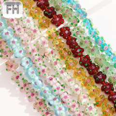琉璃玫瑰花朵15mm手绘梅花琉璃珠 彩色ins风diy穿孔手工饰品配件