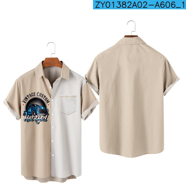 Camisa estampada digital 3D para hombres nuevos transfronterizos Camisa hawaiana de solapa de manga corta simple casual