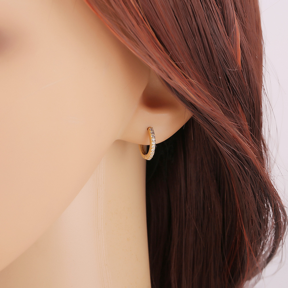 simple geometric inlaid zircon copper hoop earrings wholesale