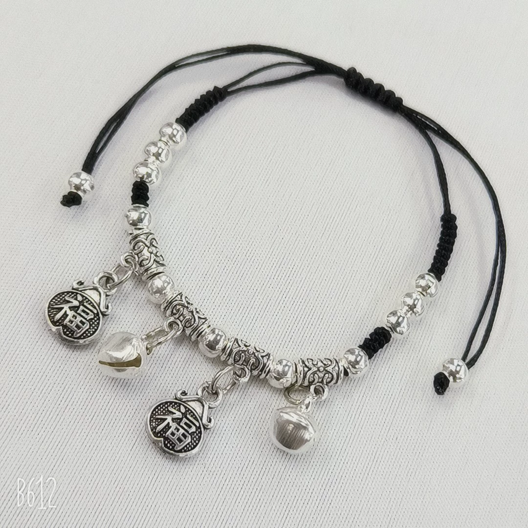 Woven Red Rope Bracelet, Miao/Tibetan Silver Alloy Charms, Ankle & Wrist, Multiple Styles
