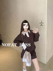 2025上新mui系学院风拼接假两件上衣秋美式宽松休闲半身裙套装