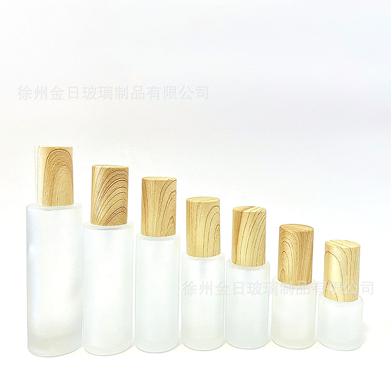 20-120ml木纹罩乳液瓶喷雾瓶蒙砂玻璃按压喷雾乳液分装 瓶化妆品