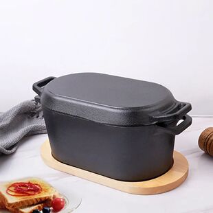 2-in-1 Large Bread Toast Baking Mold Uncoated Cast Iron Pan Rectangular Dutch Oven Pan