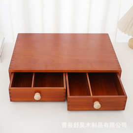 桌面咖啡胶囊收纳盒抽拉式双抽屉收纳整理盒复古风分格整理收纳盒