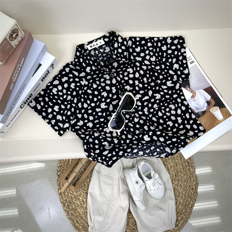 Ropa de verano para niños, camiseta de manga corta para bebés, nuevo estilo, para niños y niñas, estilo coreano, estampado de leopardo, camiseta fina de una pieza, venta al por mayor