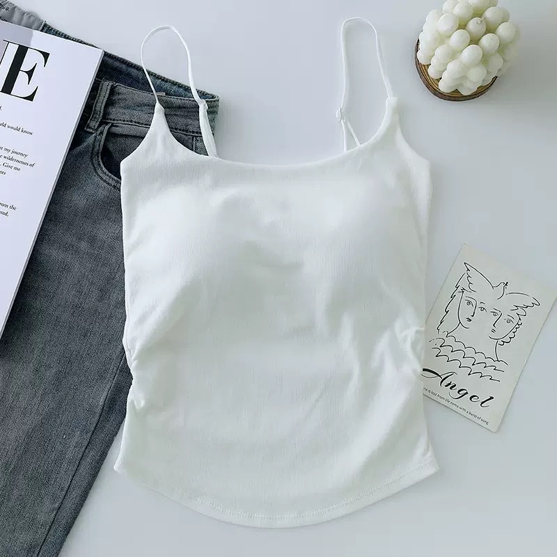Camisola, estilo caliente para mujer, puro, dulce y picante, pliegues, almohadillas para el pecho, uso interior y exterior, diseño, hermoso top de espalda delgado image 12