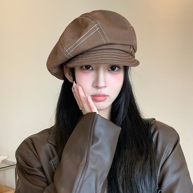 韩版时尚金属标牛仔贝雷帽子女春夏复古画家南瓜帽显脸小八角帽子|undefined