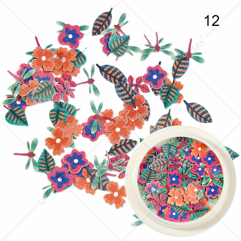 Joyas de manicura de la princesa inswind coloridas flores y hojas pájaros mariposas primavera serie de pulpa de madera parche de manicura