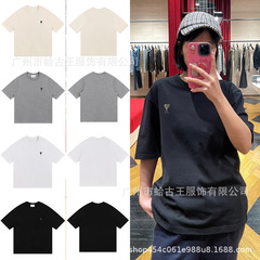 Ami clams2025夏刺繍愛の新型半袖男女同型カジュアル綿質シャツtシャツ潮