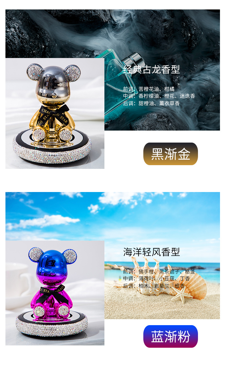 Creative diamond-encrusted shaking head violent bear ornaments car perfume aromatherapy cartoon bear car perfume decorations