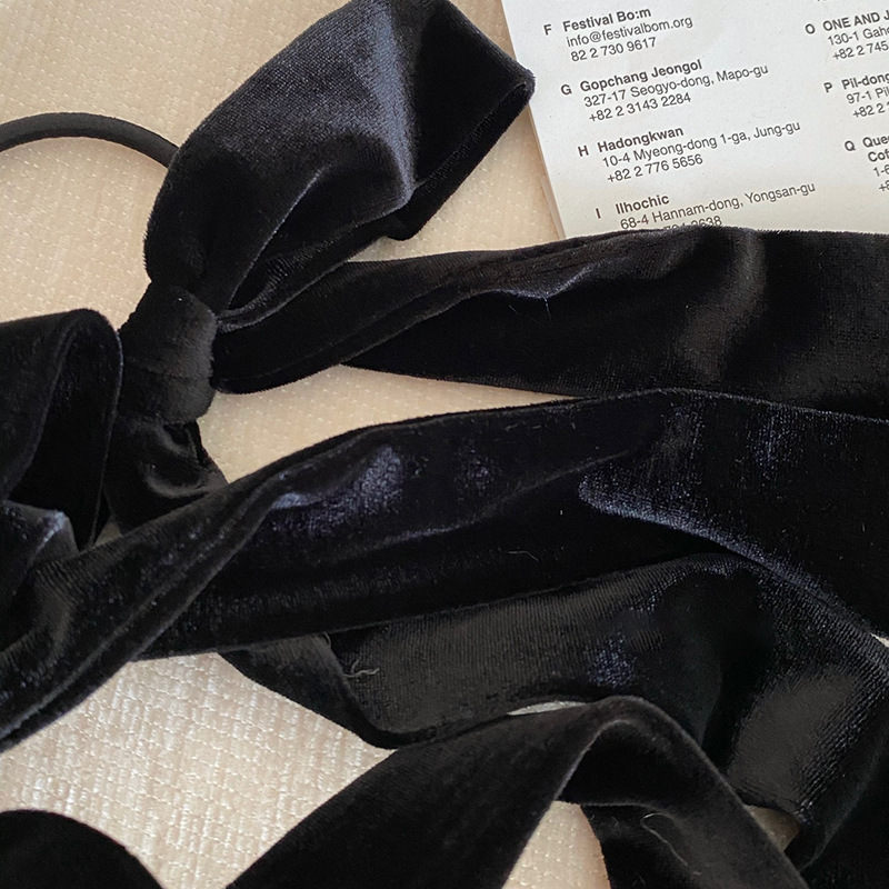 Fascia per capelli in velluto nero retrò francese autunno e inverno, delicata corda per capelli con fiocco di alta qualità, elastico, accessori per capelli Super fairy_voghion.com