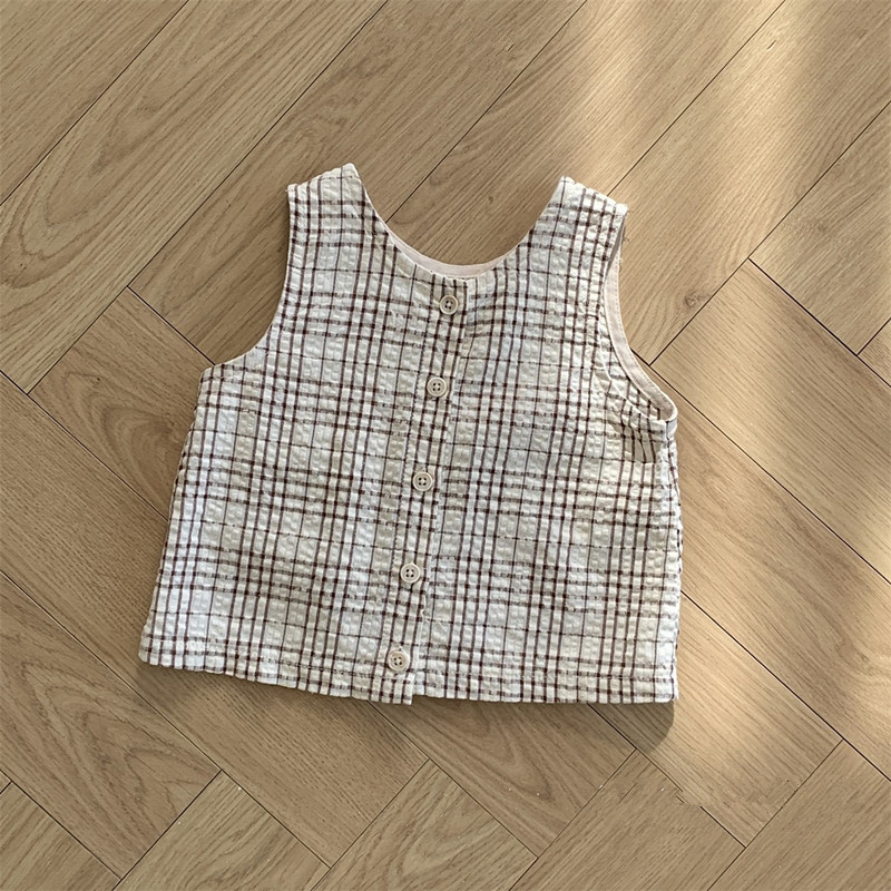 Ropa de bebé verano 2024 nueva ropa infantil coreana para niños chaleco de caballo cuadrado