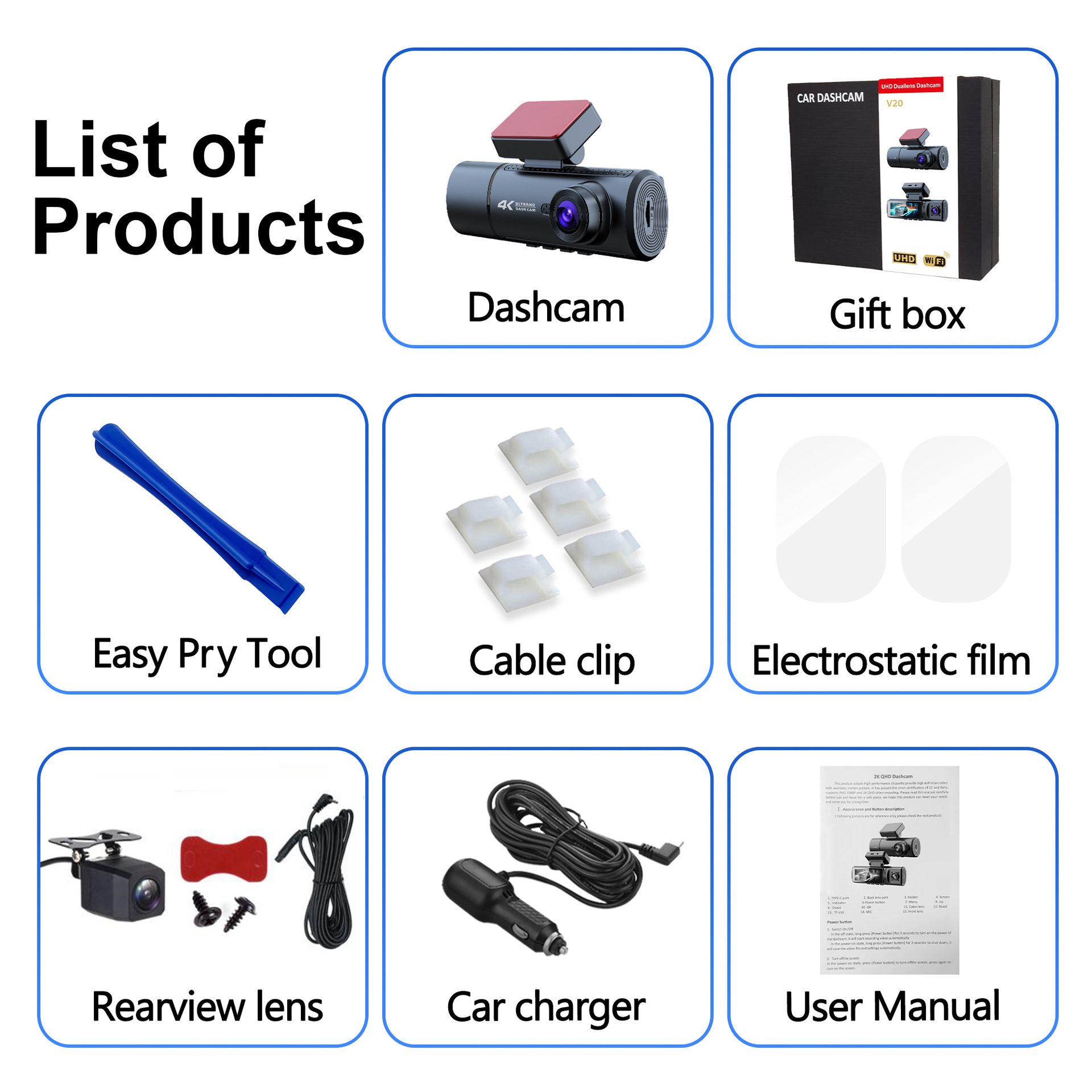 Night Vision Three-Lens 4K Wifi Connected Parking Monitoring Reversing Video Dash Cam 24-Hour Parking Monitoring