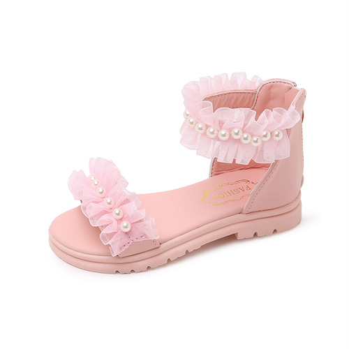 Children's Summer Lace Pearl Girl Sandals for Big Kids Korean Style Beach Sandals