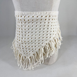 Cross-border Hot Selling Korean Style Ins Handmade Braided Tassel Triangle Scarf Strap Spice Girl Fashion All-match Fart Curtain Headscarf for Women
