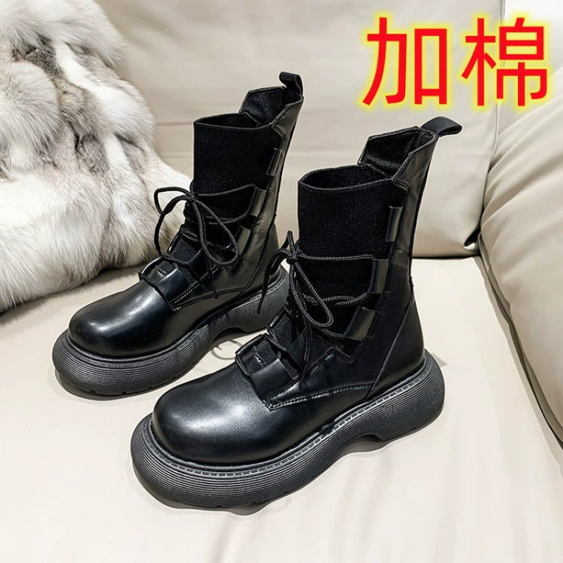 Martens demi‑season ankle boots with elastic sock, platform, western style