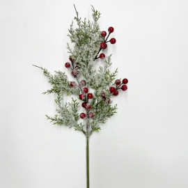 跨境人造雪松红浆果绿树枝茎仿真松果蓝莓圣诞节花瓶装饰花束插枝