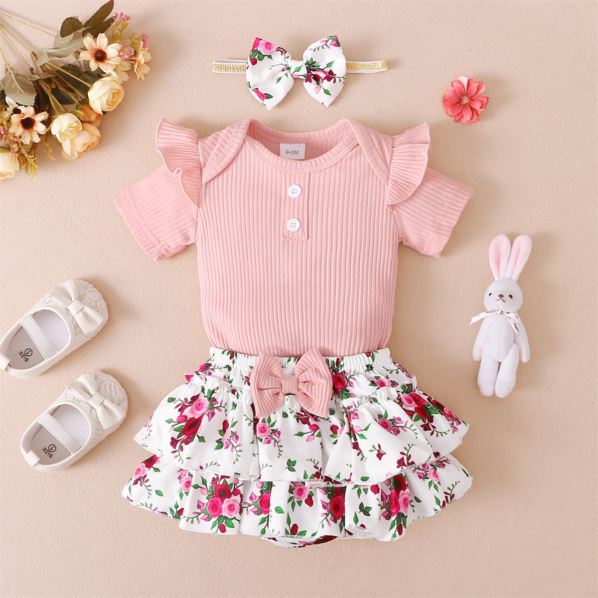 Simple Style Flower Printing Cotton Girls Clothing Sets display picture 2