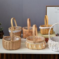 Willow flower arranging device, portable woven festive rattan flower basket, small bamboo basket, flower pot, souvenir basket