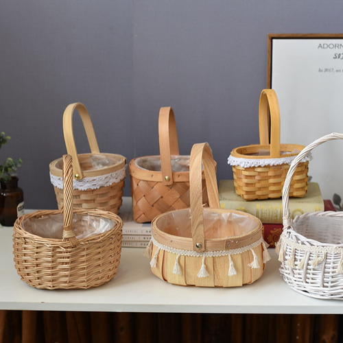 Willow flower arranging device, portable woven festive rattan flower basket, small bamboo basket, flower pot, souvenir basket