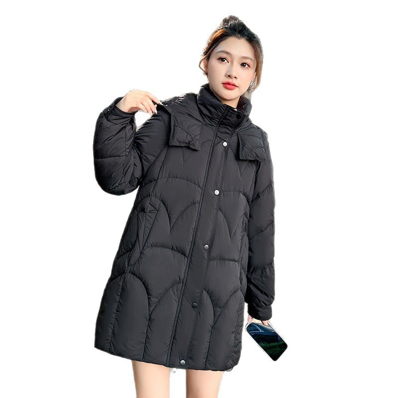 2025冬季新款羽绒服女中长款连帽修身气质小个子显瘦白鸭绒外套90|undefined