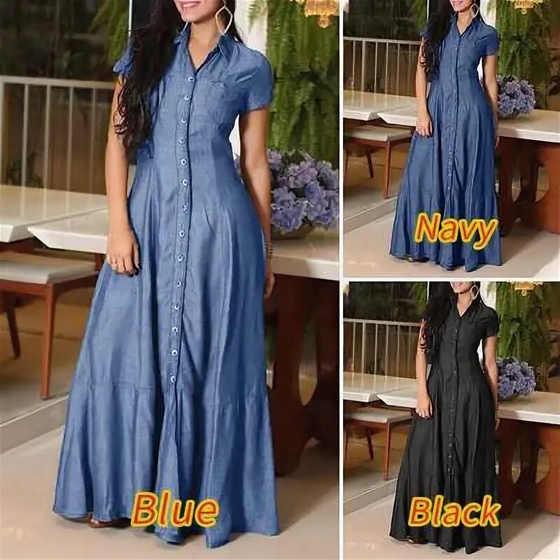 2023 European and American Cross-border New Long Dress Shirt Collar Pocket Large Size Dress Casual Denim Dress 2023 European and American Cross-border New Long Dress Shirt Collar Pocket Large Size Dress Casual Denim Dress